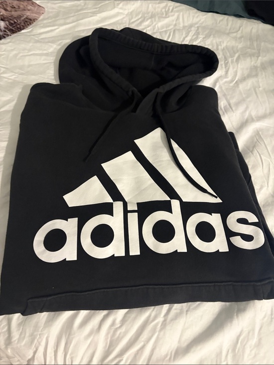 adidas Other - adidas Black Hoodie with White Logo Print